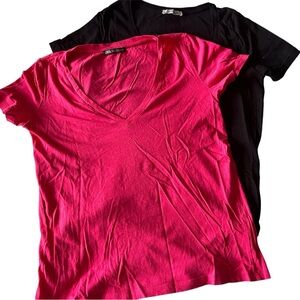 ZARA Size S V-Neck T-Shirts 2-pack: Pink and Black